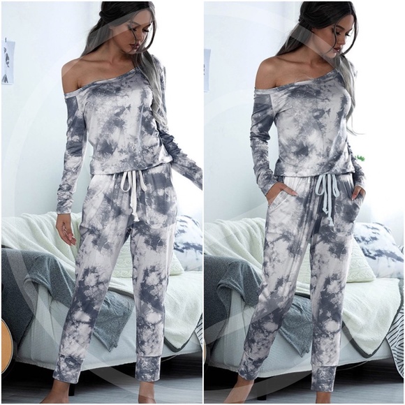 Tie-dye Round Neck Top and Drawstring Pants Lounge Set